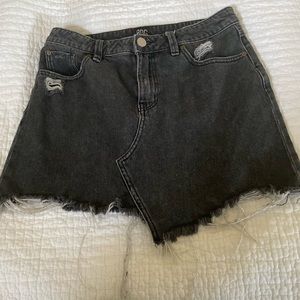 BDG black denim frayed mini skirt